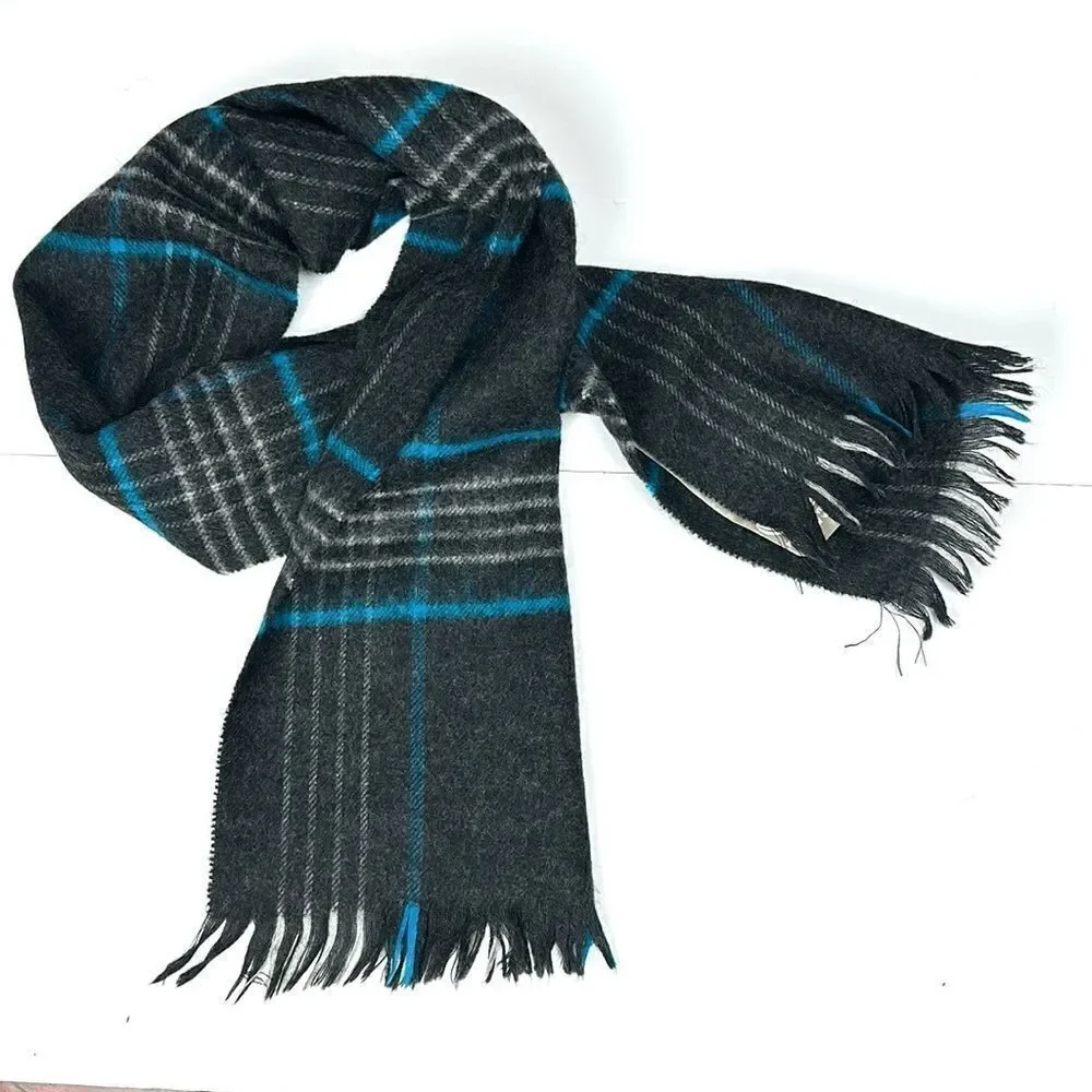 NWT Men’s Pure Lambswool Scarf Charcoal Gray Blue Winter made in Uruguay